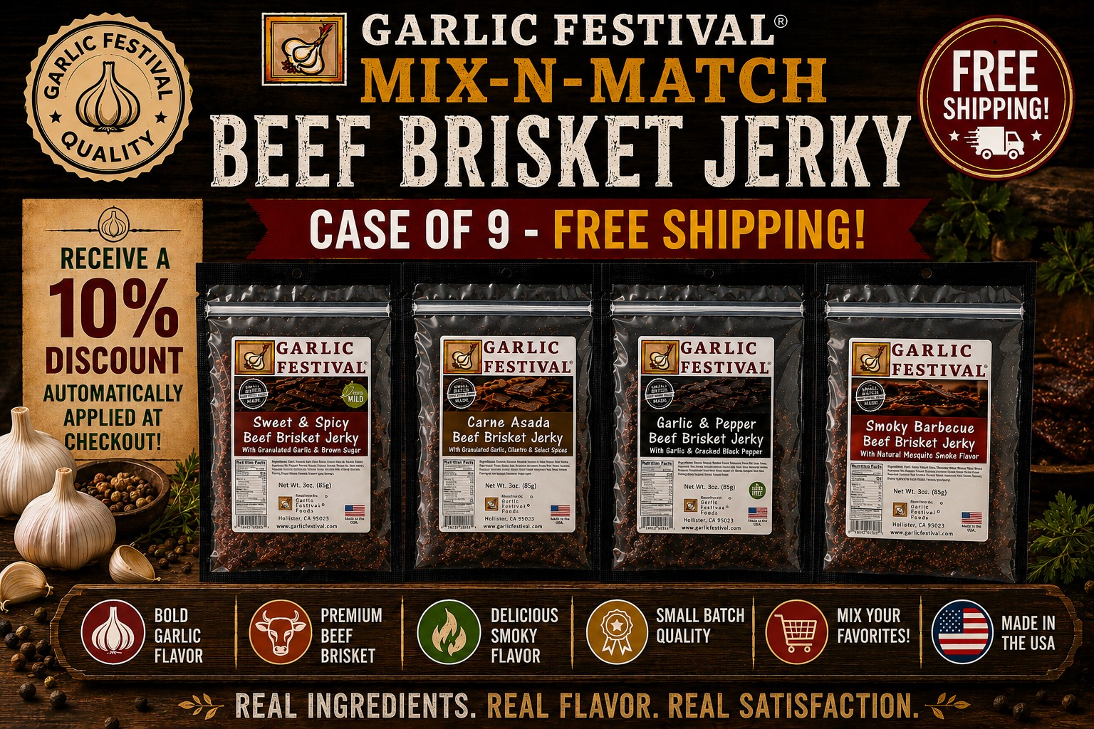 Garlic Festival Beef Jerky Lover's Gift Pack-Free Shipping!